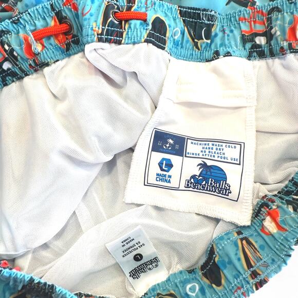Rare‎ Balls Beachwear Dive School Blue Ocean Print Swim Trunks Barstool Sports L - Picture 9 of 10